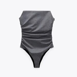 Zara Grey Draped Bodysuit